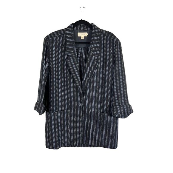 Cassidy Jacket M Black Striped Retro 80s Wool Oversized Blazer Preppy Western - Picture 1 of 15
